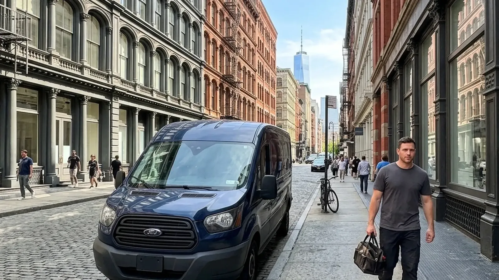 Sub-Zero repair van on a cast-iron Tribeca street in Lower Manhattan